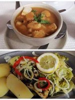 スープとバカリャウの炭火焼