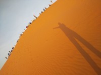 サンセットを待つ人々を頭上に