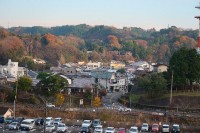 岡城跡は左手奥、市街中心は中央右