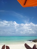 ビーチでのんびり海を眺める